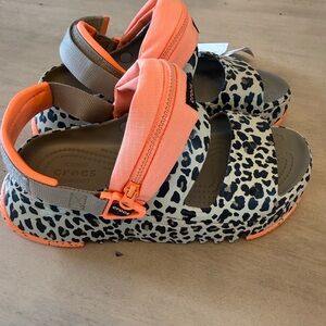 CROCS Kids Sandals with Leopard Print and Orange Straps